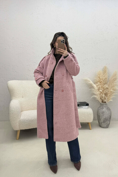 BUTTON DETAILS LONG WOMAN COAT POWDER/PUDER - 2