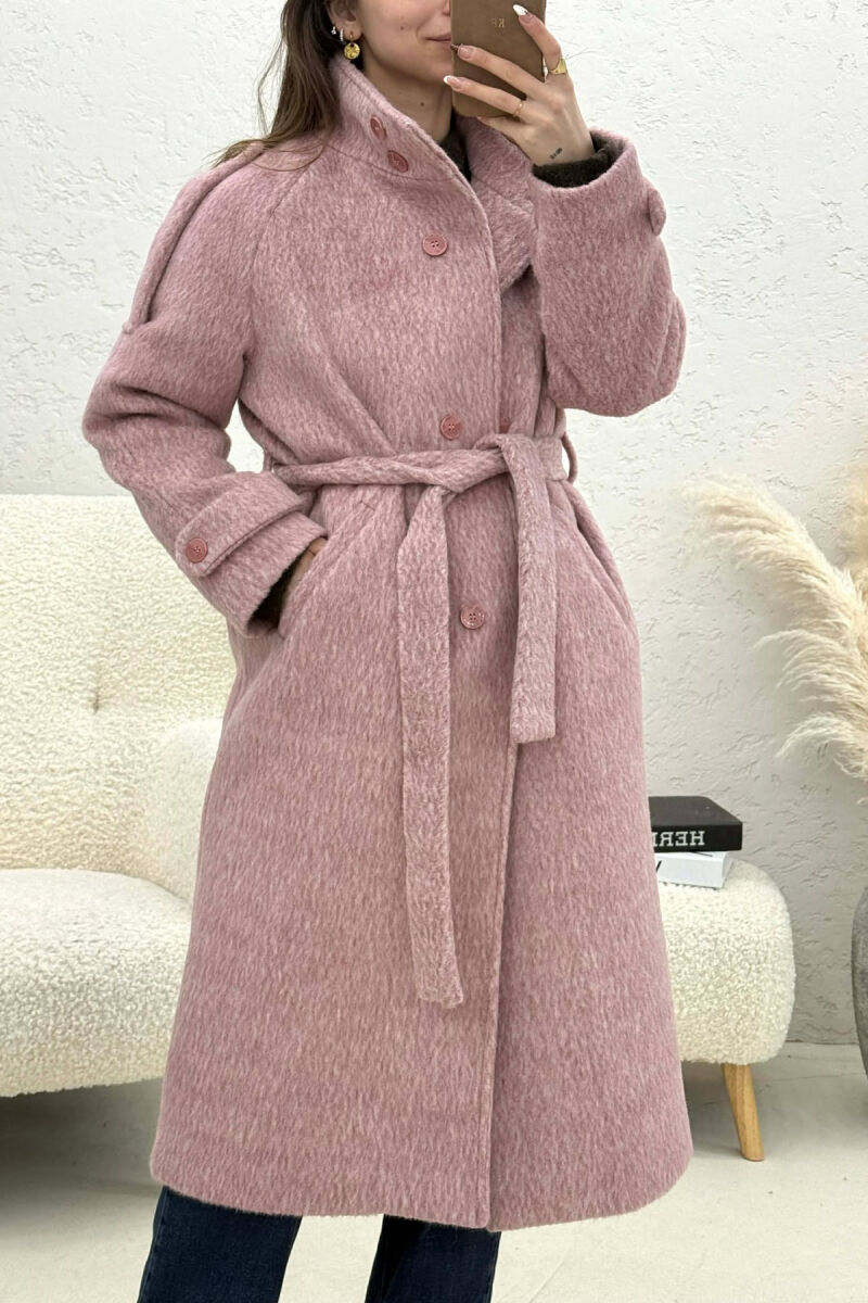 BUTTON DETAILS LONG WOMAN COAT POWDER/PUDER - 3