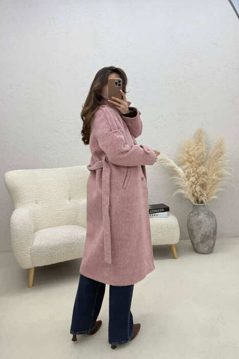 BUTTON DETAILS LONG WOMAN COAT POWDER/PUDER - 4