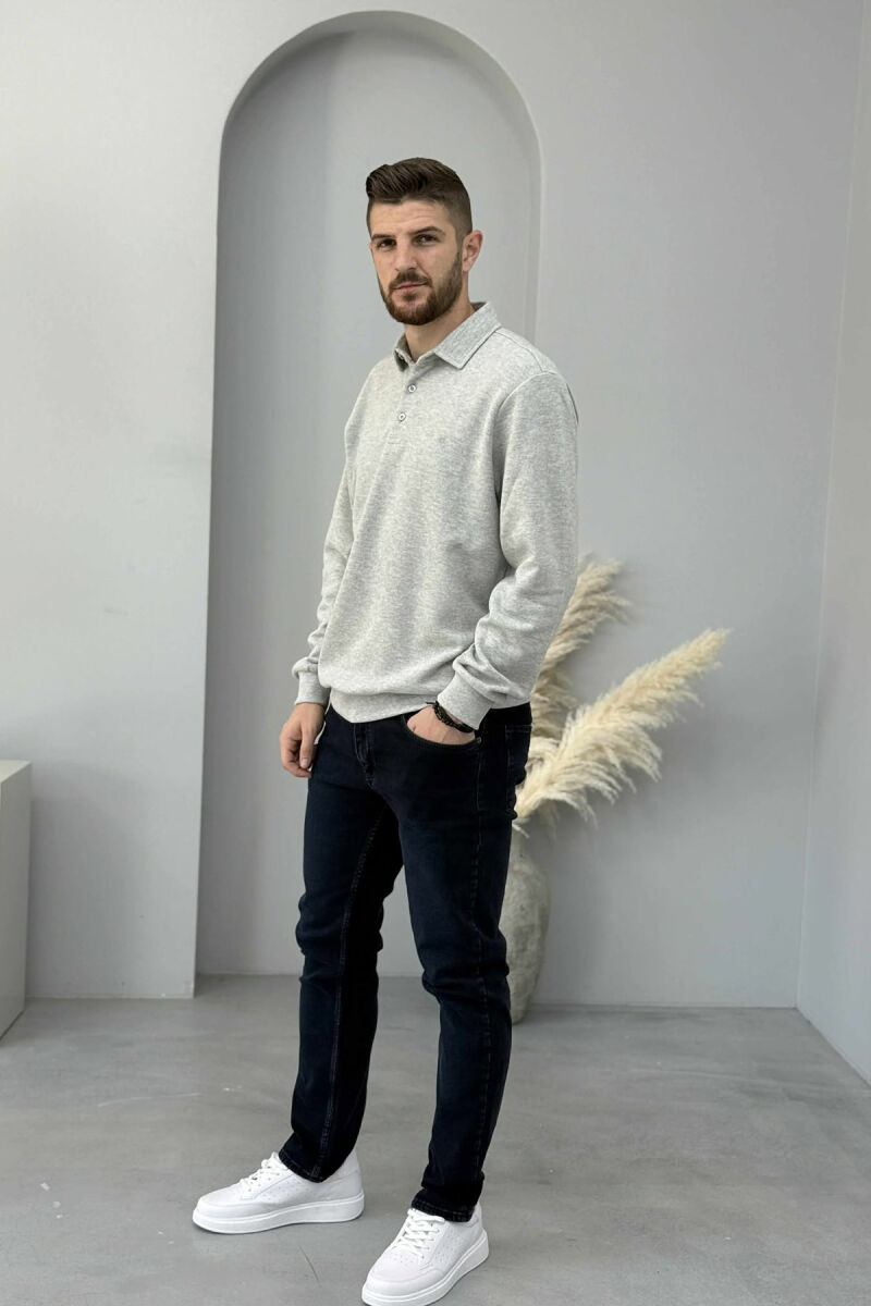 BUTTON FLY STRAIGHT LEG MEN JEANS DARK BLUE/BEE - 2