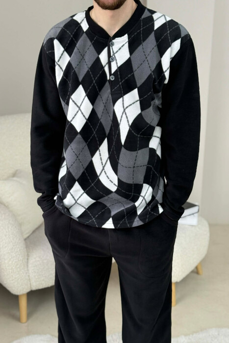 BUTTON NECK SWEATSHIRT+SWEATPANTS MEN PYJAMAS BLACK-GREY/ZEGR - 2