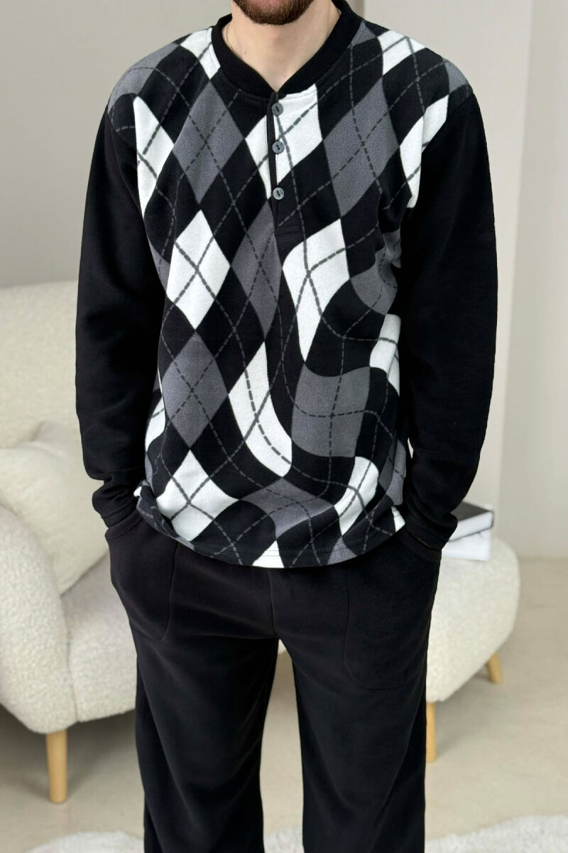 BUTTON NECK SWEATSHIRT+SWEATPANTS MEN PYJAMAS BLACK-GREY/ZEGR - 2