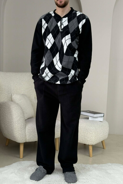BUTTON NECK SWEATSHIRT+SWEATPANTS MEN PYJAMAS BLACK-GREY/ZEGR - 3