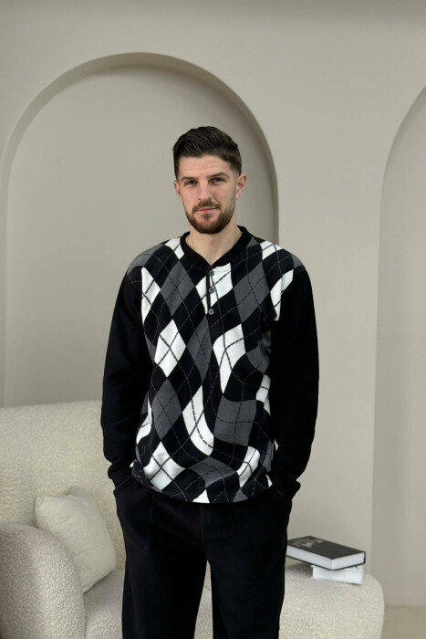 BUTTON NECK SWEATSHIRT+SWEATPANTS MEN PYJAMAS BLACK-GREY/ZEGR - 5