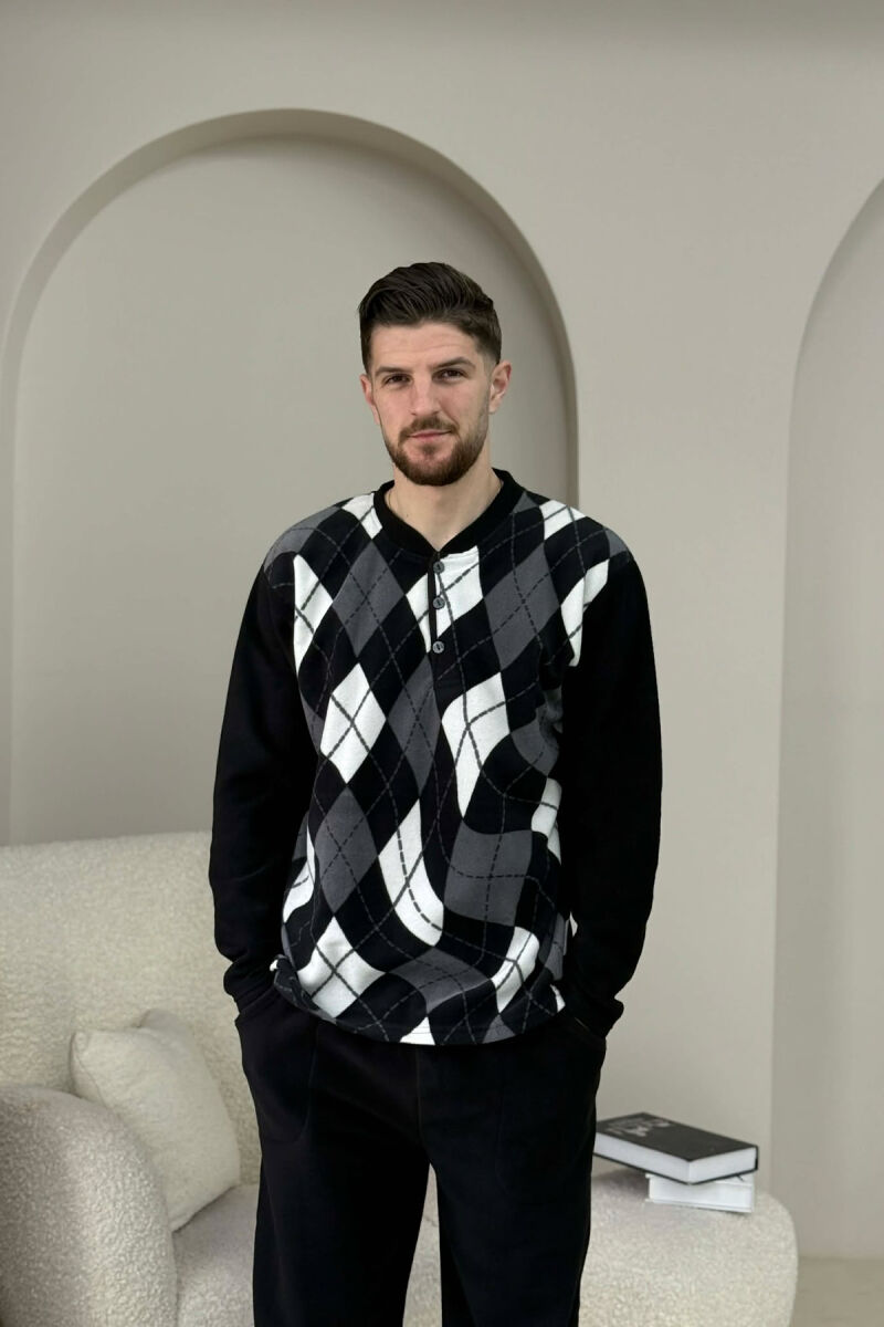 BUTTON NECK SWEATSHIRT+SWEATPANTS MEN PYJAMAS BLACK-GREY/ZEGR - 5