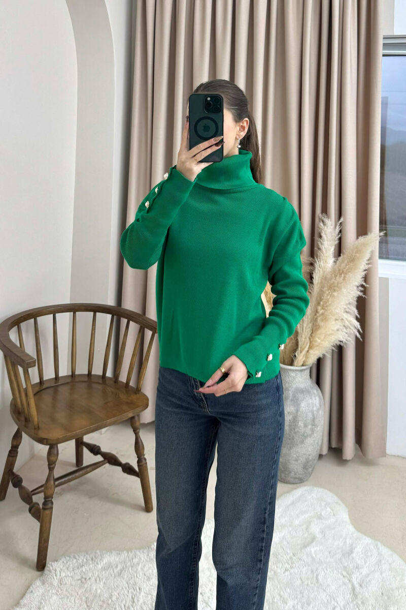 BUTTON SLEVEE HIGH NECK WOMAN SWEATER GREEN/JESHILE - 2