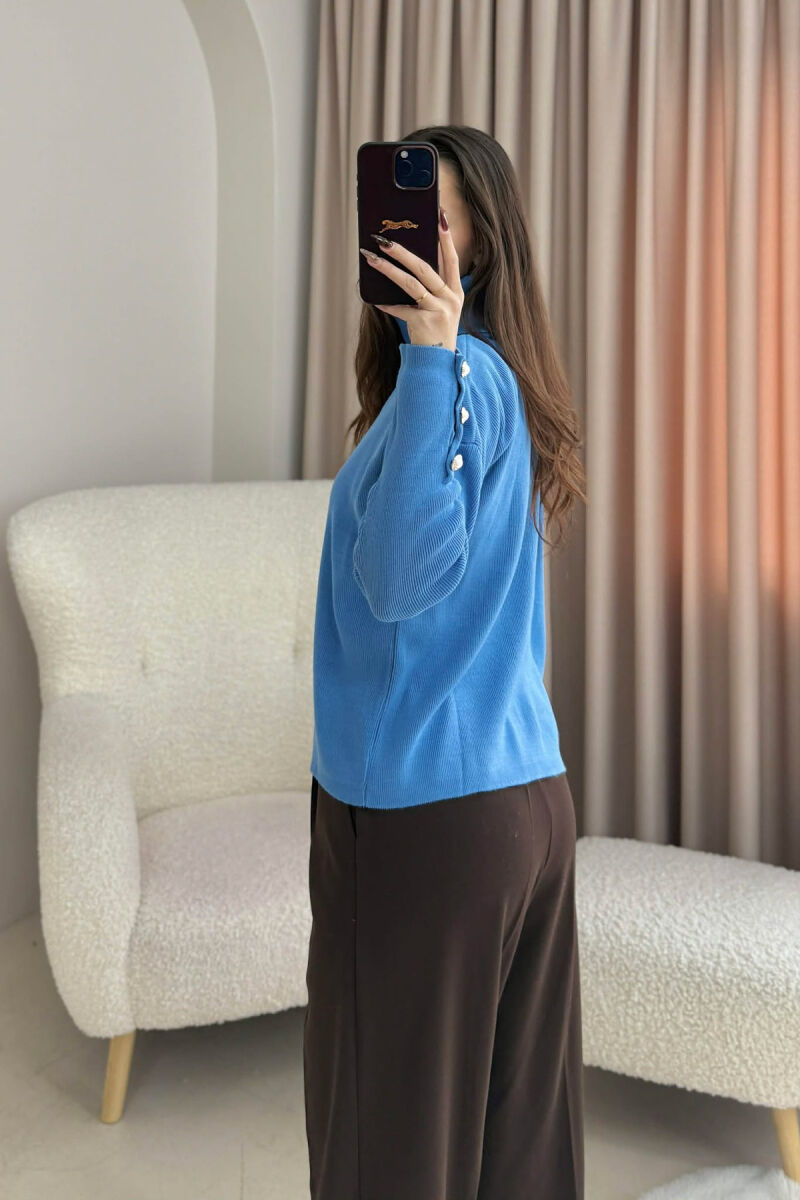 BUTTON SLEVEE HIGH NECK WOMAN SWEATER LIGHTBLUE/BZ - 4