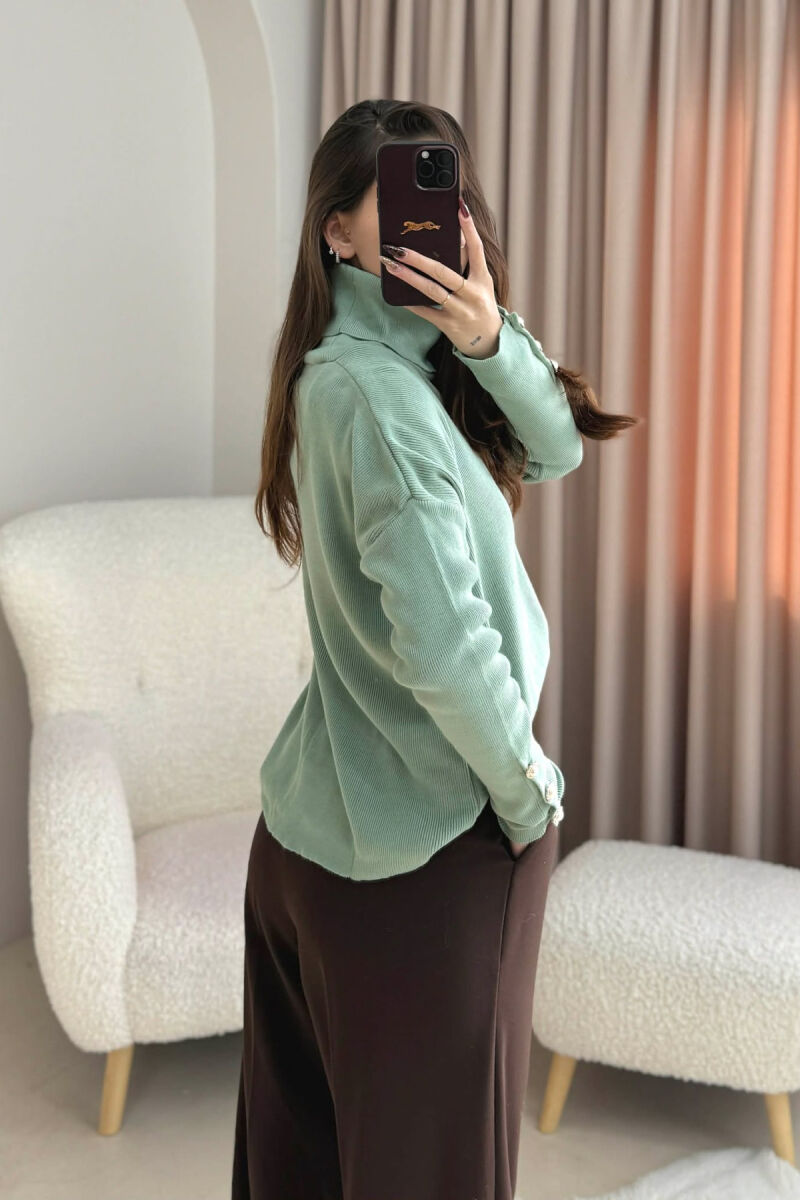 BUTTON SLEVEE HIGH NECK WOMAN SWEATER MINT/MENTE - 4