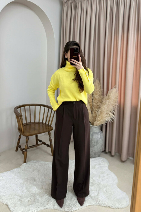 BUTTON SLEVEE HIGH NECK WOMAN SWEATER YELLOW/E VERDHE 