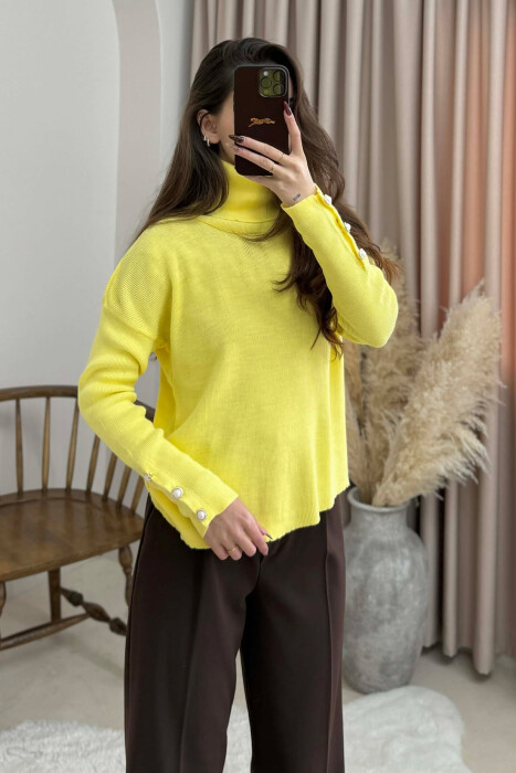 BUTTON SLEVEE HIGH NECK WOMAN SWEATER YELLOW/E VERDHE - 3