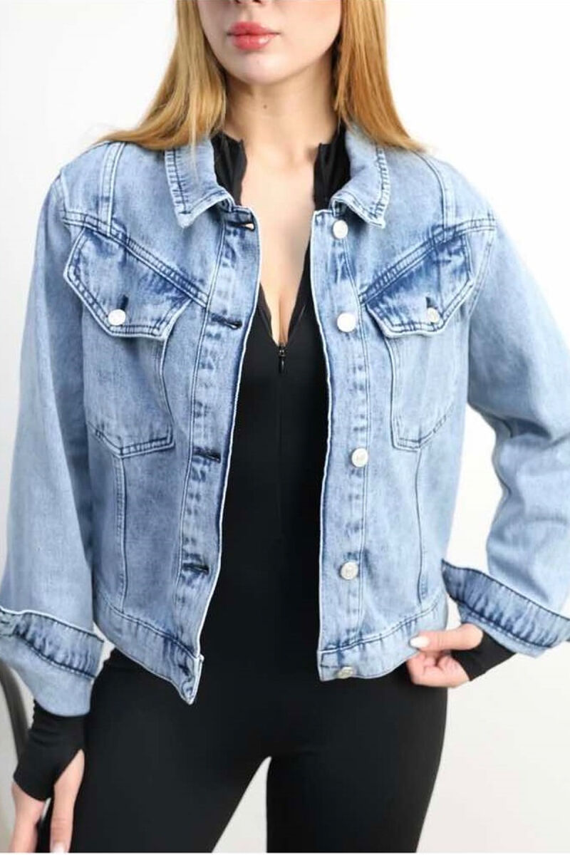 ONE COLOR BUTTON WOMEN DENIM JACKET LIGHTBLUE/BZ - 5