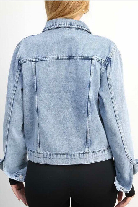 ONE COLOR BUTTON WOMEN DENIM JACKET LIGHTBLUE/BZ - 6