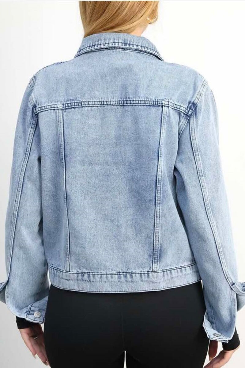 ONE COLOR BUTTON WOMEN DENIM JACKET LIGHTBLUE/BZ - 6