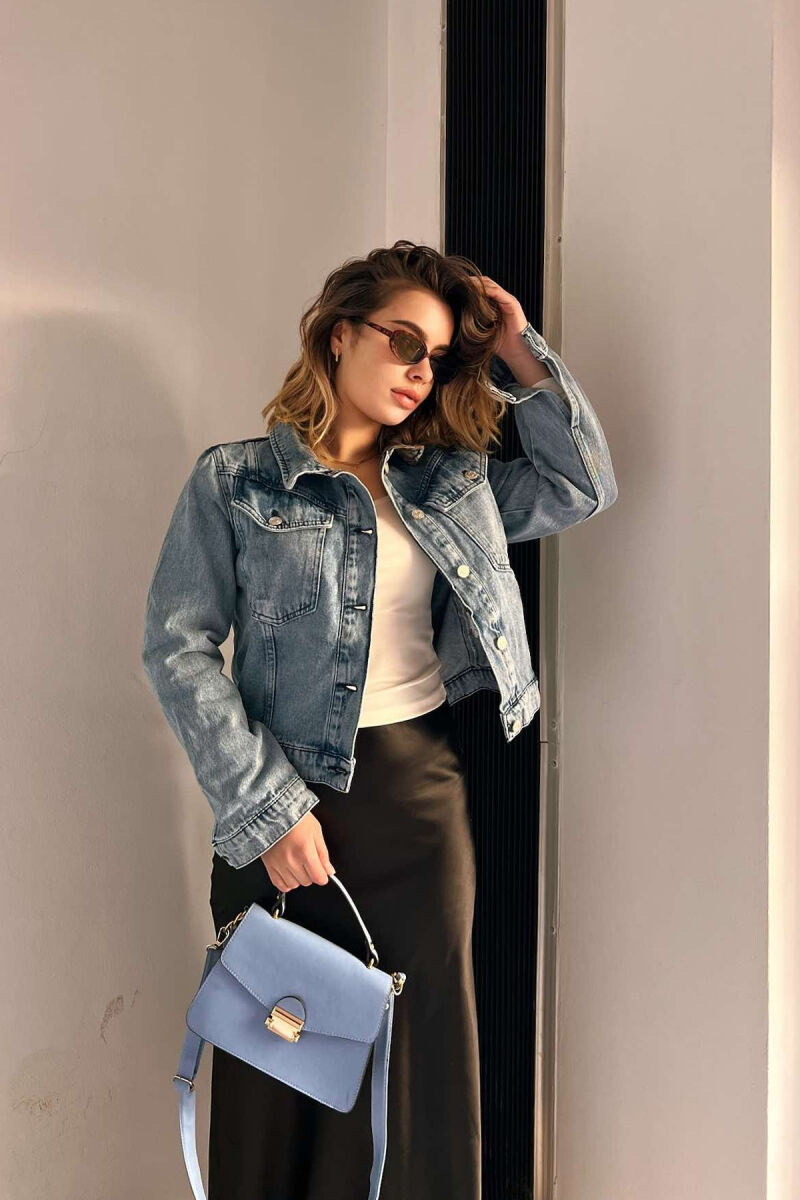 ONE COLOR BUTTON WOMEN DENIM JACKET LIGHTBLUE/BZ - 2