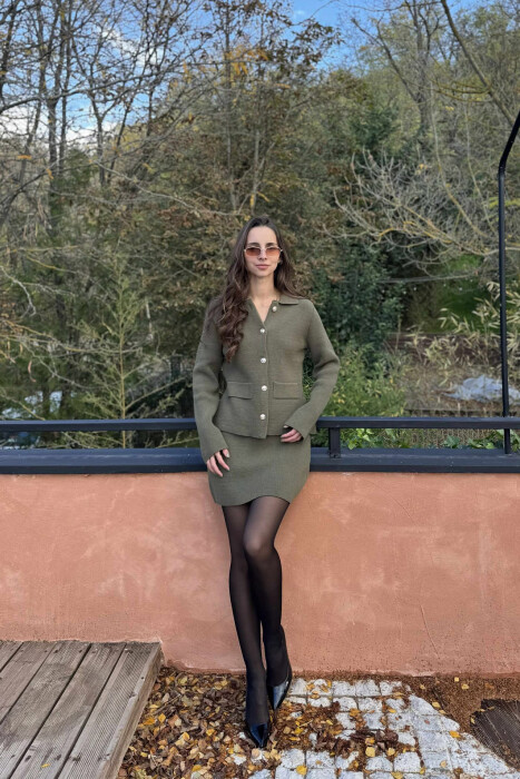 BUTTONED JACKET+SKIRT ONE COLOR WOMEN SET GREEN/JESHILE 