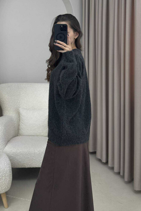 BUTTONED NECK ONE COLOR WOMEN SWEATER DARK GREY/GEE - 3