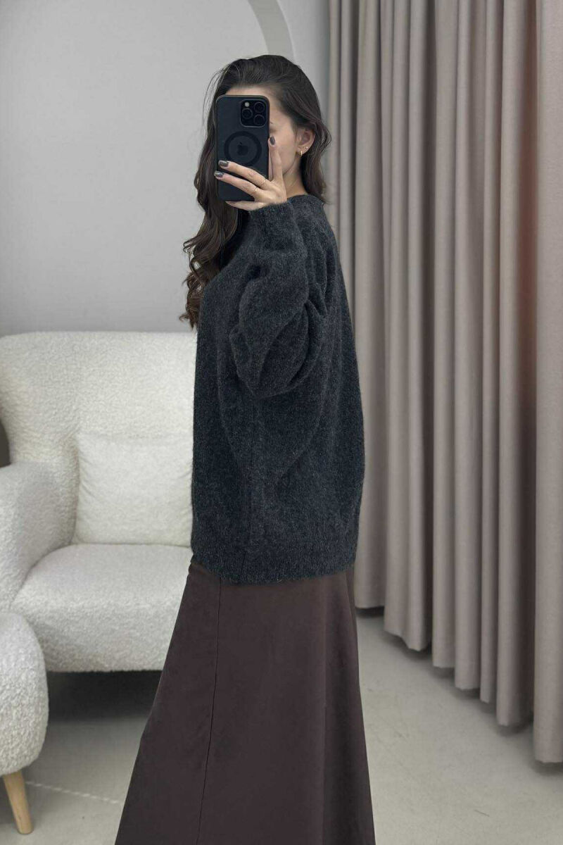 BUTTONED NECK ONE COLOR WOMEN SWEATER DARK GREY/GEE - 3