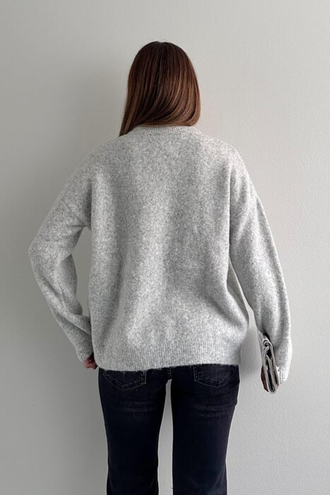 BUTTONED NECK ONE COLOR WOMEN SWEATER LIGHT GREY/GZ - 4