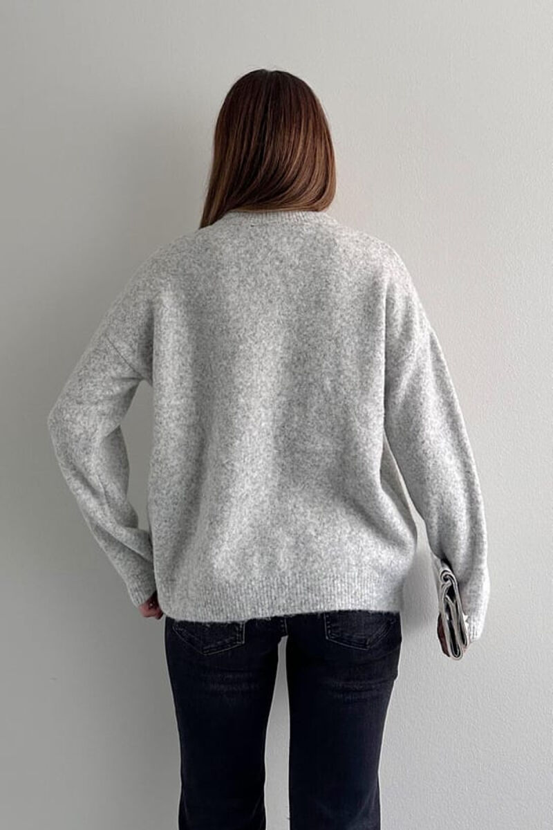 BUTTONED NECK ONE COLOR WOMEN SWEATER LIGHT GREY/GZ - 4