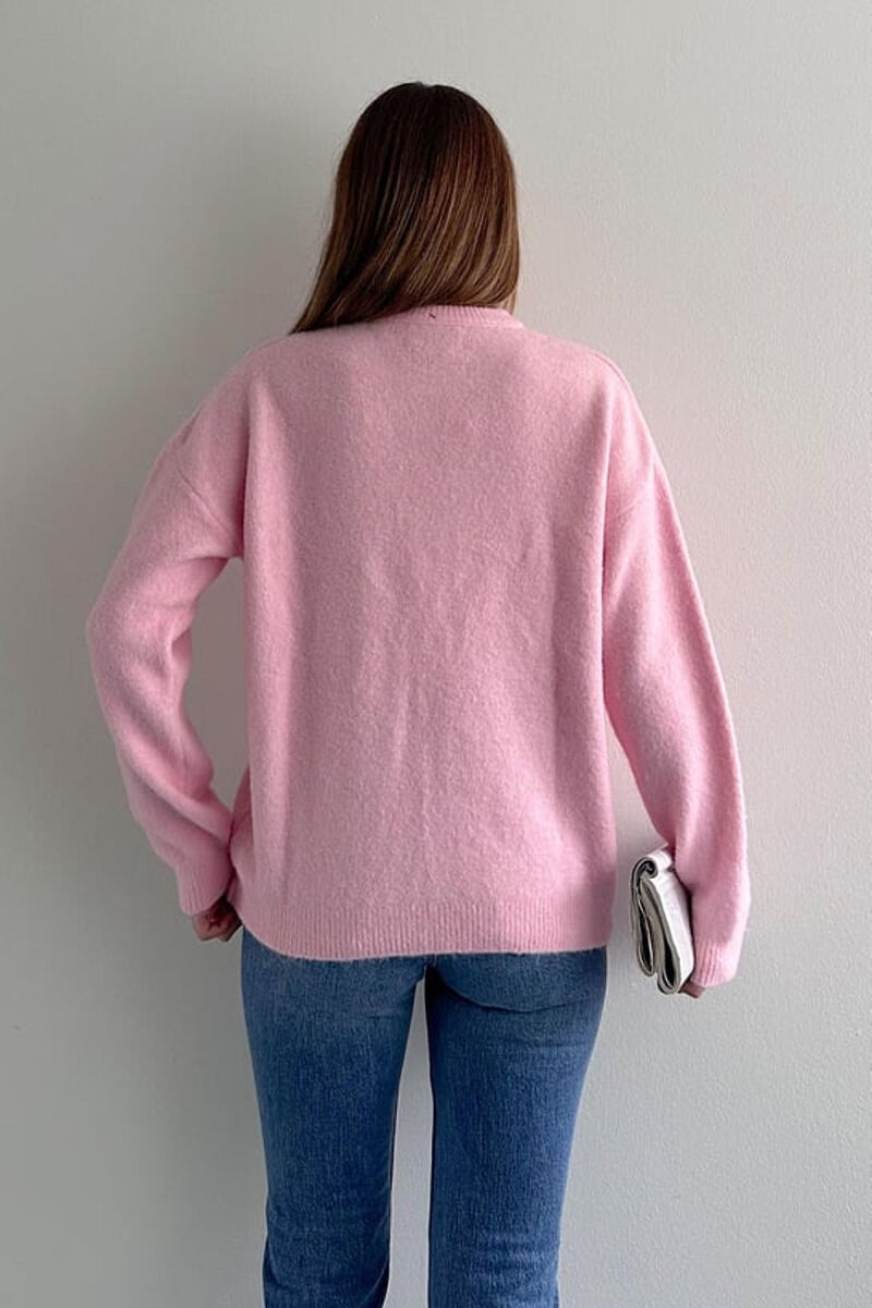 BUTTONED NECK ONE COLOR WOMEN SWEATER PINK/ROZE - 4