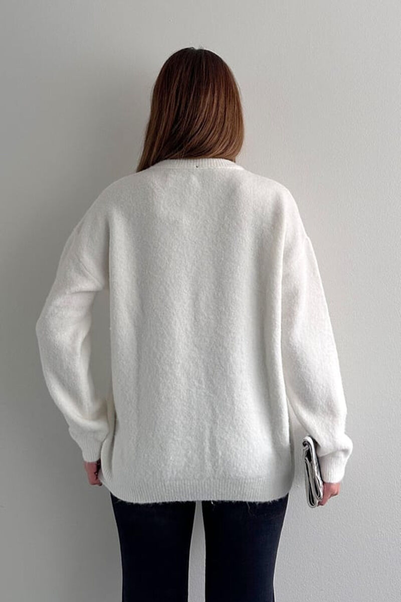 BUTTONED NECK ONE COLOR WOMEN SWEATER WHITE-E BARDHE - 4