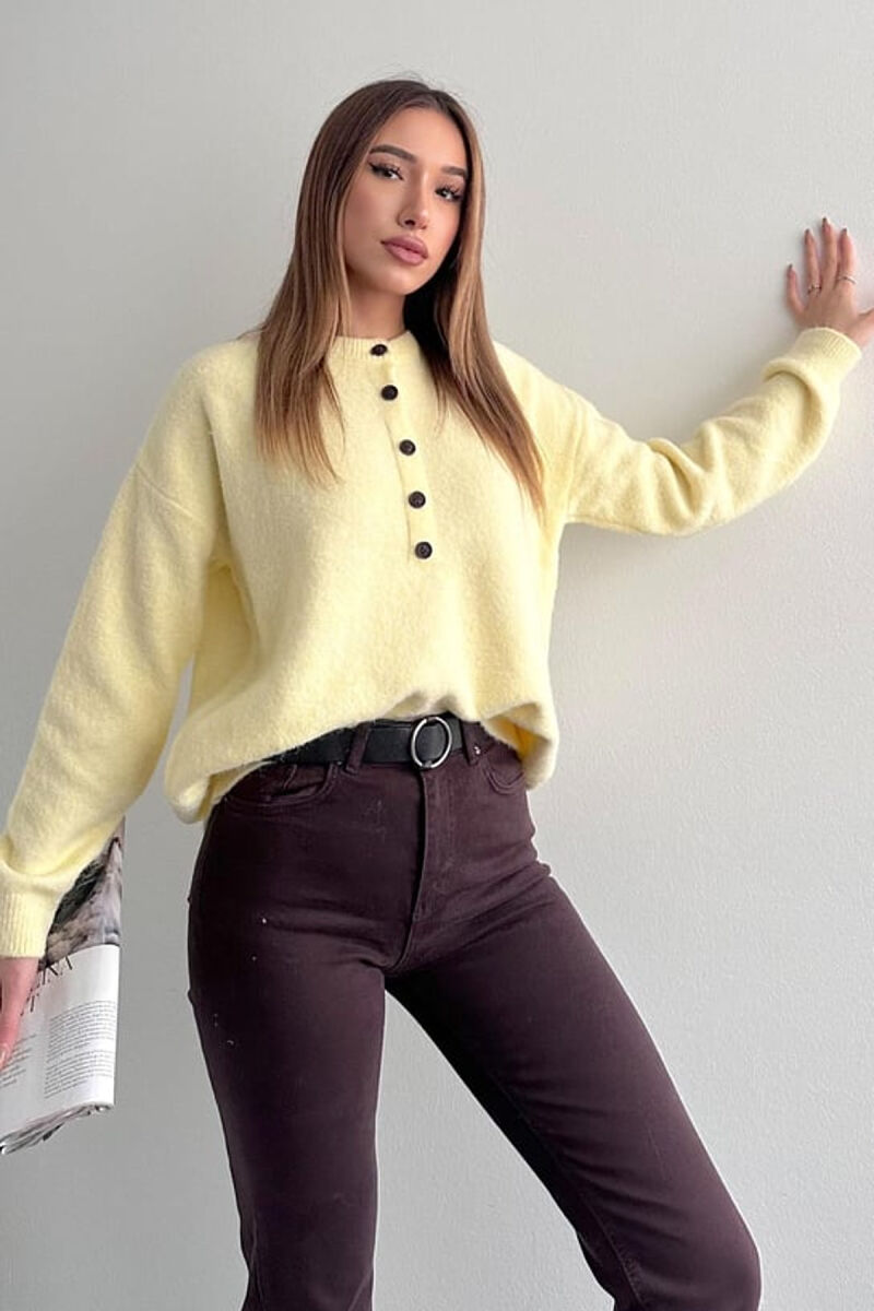 BUTTONED NECK ONE COLOR WOMEN SWEATER YELLOW/E VERDHE - 2