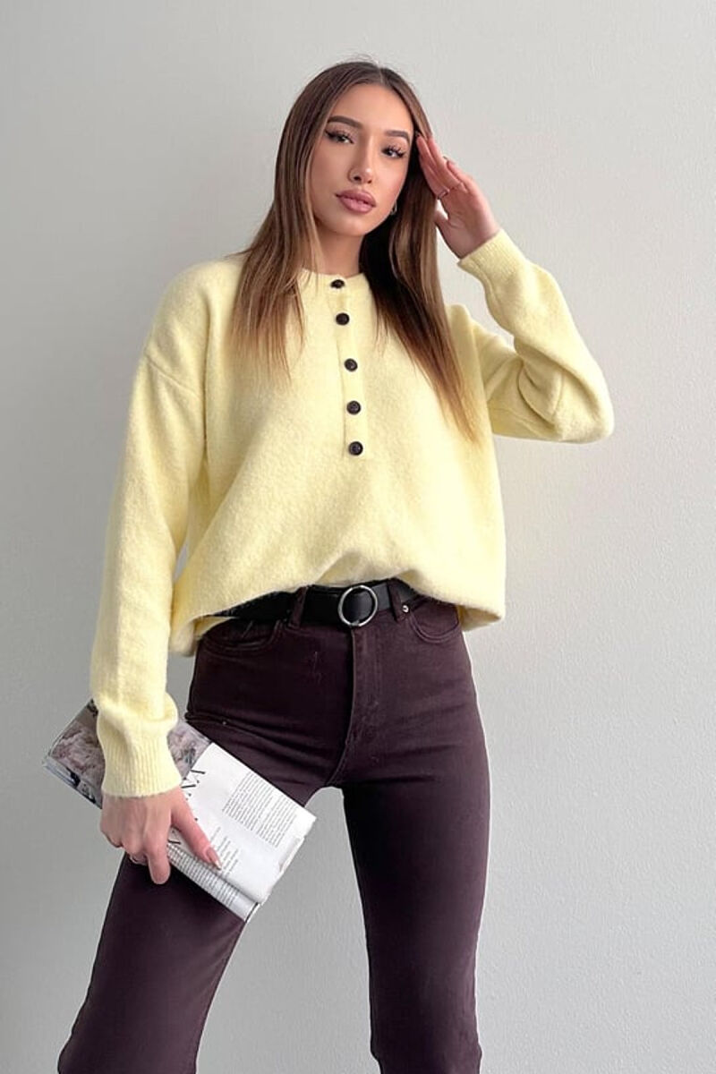 BUTTONED NECK ONE COLOR WOMEN SWEATER YELLOW/E VERDHE - 3