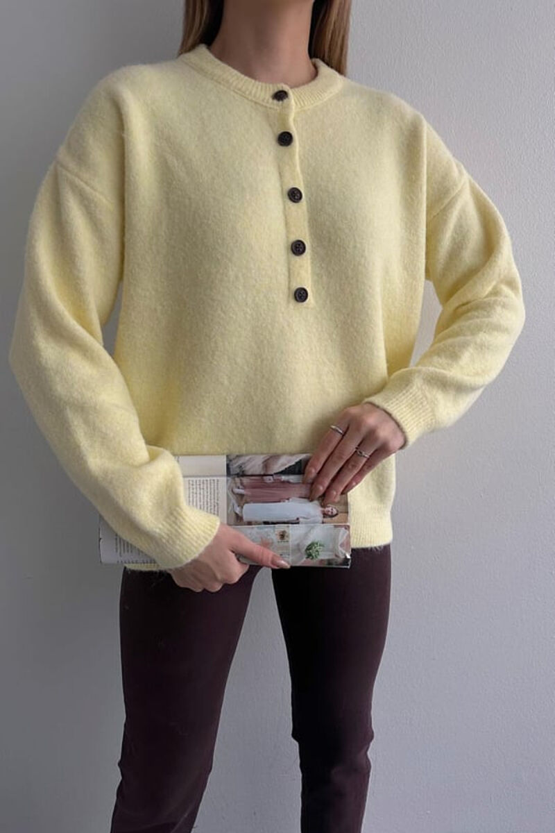 BUTTONED NECK ONE COLOR WOMEN SWEATER YELLOW/E VERDHE - 5