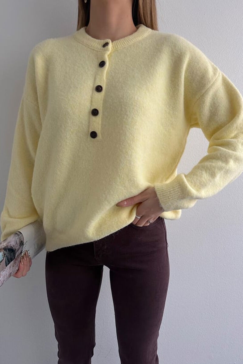BUTTONED NECK ONE COLOR WOMEN SWEATER YELLOW/E VERDHE - 6