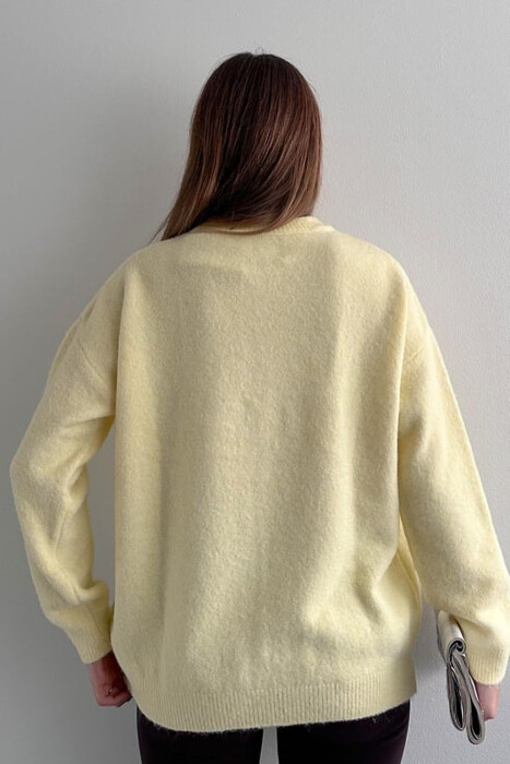 BUTTONED NECK ONE COLOR WOMEN SWEATER YELLOW/E VERDHE - 9