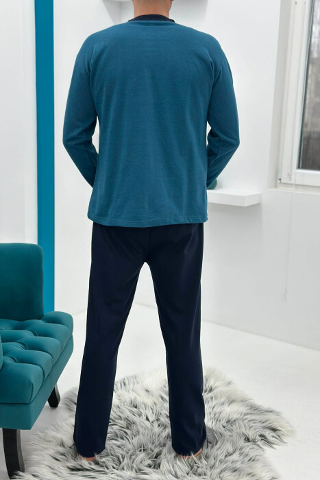 BUTTONED NECK SIMPLE SWEATSHIRT+SWEATPANTS MEN PYJAMAS BLUE STONE/GK - 2