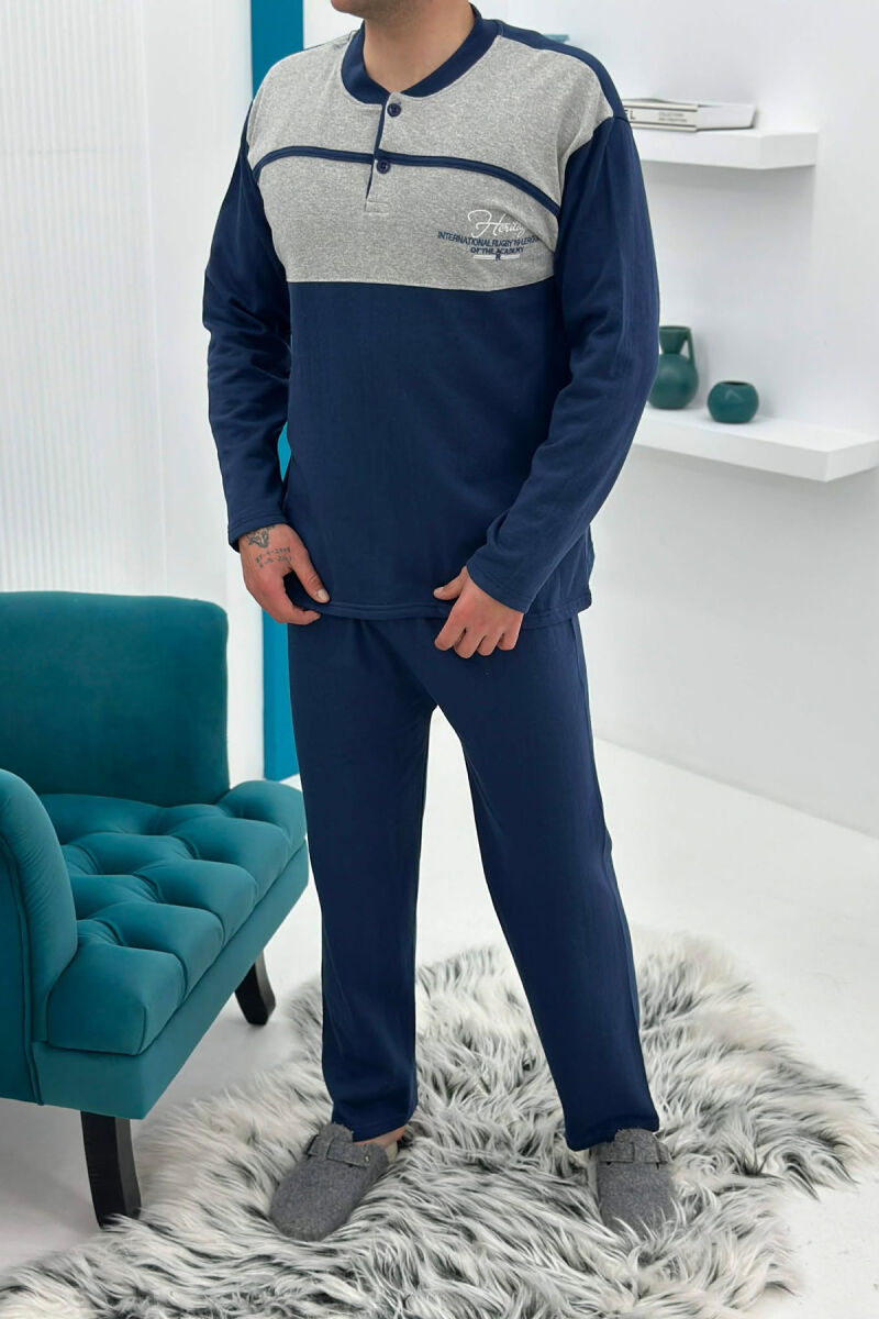 BUTTONED NECK SIMPLE SWEATSHIRT+SWEATPANTS MEN PYJAMAS BLUE/BLU - 2