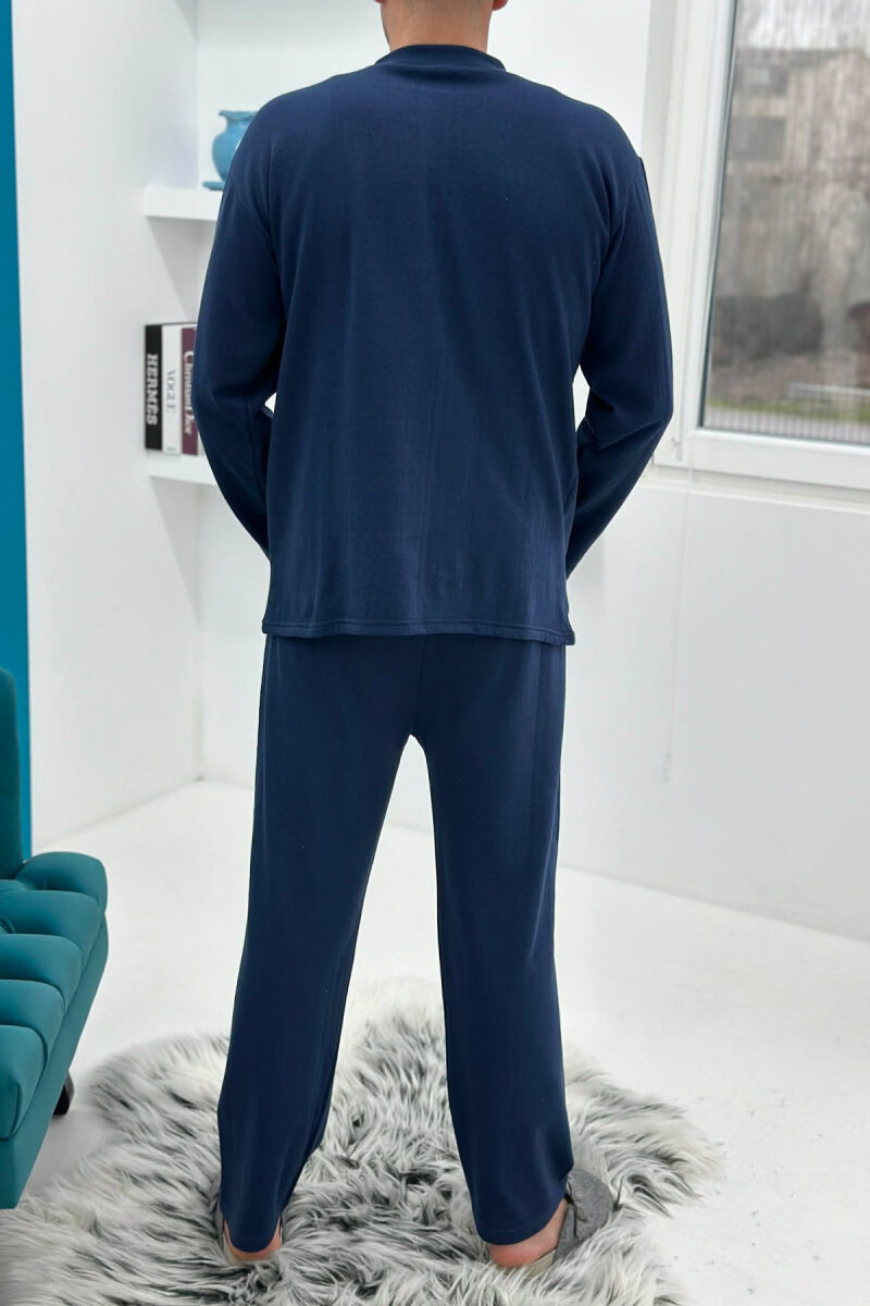 BUTTONED NECK SIMPLE SWEATSHIRT+SWEATPANTS MEN PYJAMAS BLUE/BLU - 3