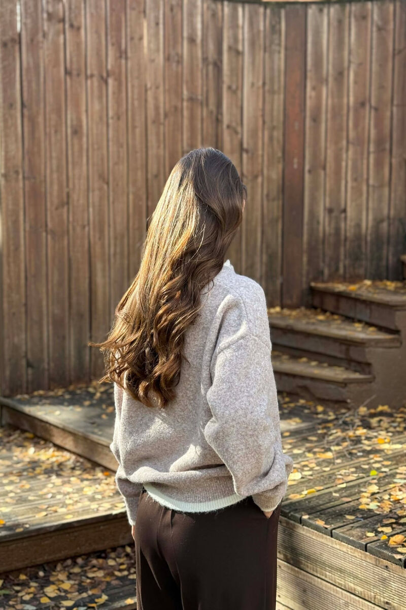 BUTTONED NECK SIMPLE WOMEN SWEATER BEIGE/BEZHE - 4