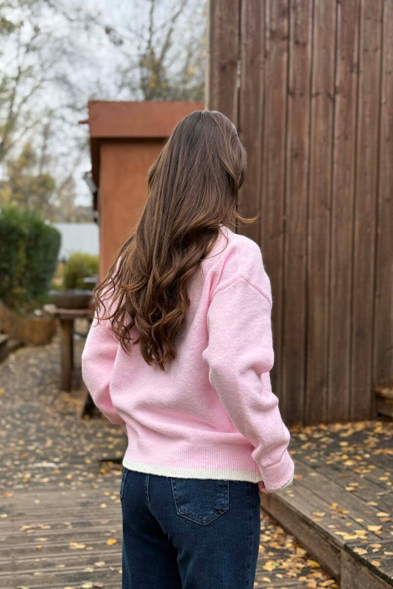 BUTTONED NECK SIMPLE WOMEN SWEATER PINK/ROZE - 5