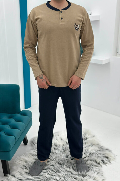 BUTTONED NECK SWEATSHIRT+SWEATPANTS MEN PYJAMAS BEIGE/BEZHE 