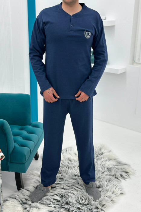 BUTTONED NECK SWEATSHIRT+SWEATPANTS MEN PYJAMAS BLUE/BLU - 1