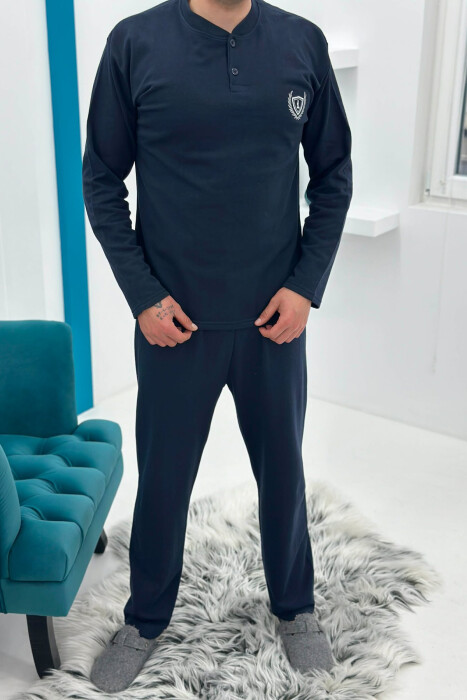 BUTTONED NECK SWEATSHIRT+SWEATPANTS MEN PYJAMAS DARK BLUE/BEE 