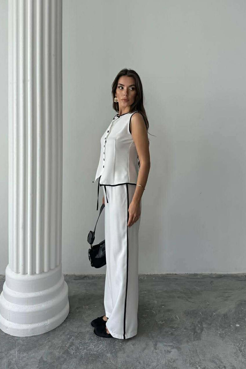 BUTTONED ROUND NECK VEST + TROUSERS WOMAN TWO PIECE SET WHITE-E BARDHE - 3