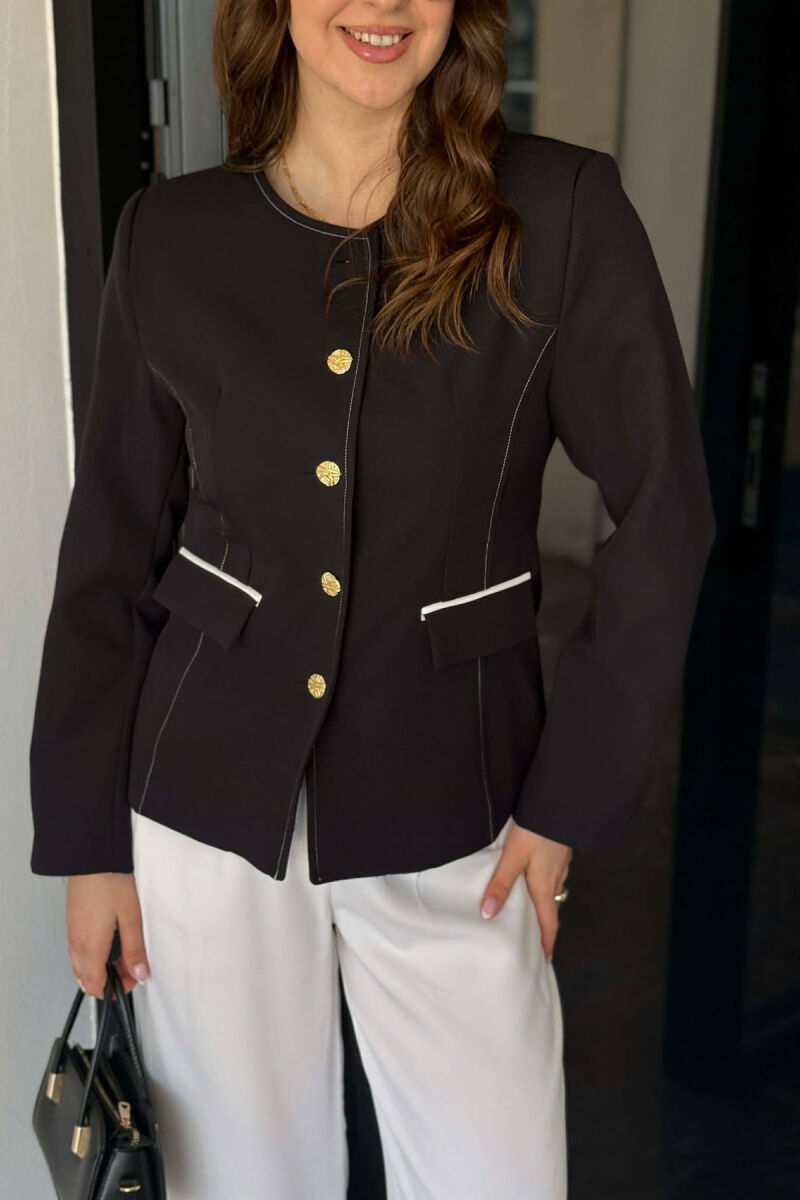 BUTTONED SHOULDER PADS WOMEN JACKET BLACK/ E ZEZE - 6