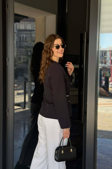 BUTTONED SHOULDER PADS WOMEN JACKET BLACK/ E ZEZE - 7