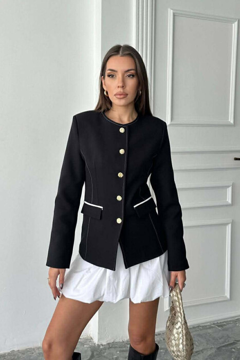 BUTTONED SHOULDER PADS WOMEN JACKET BLACK/ E ZEZE 