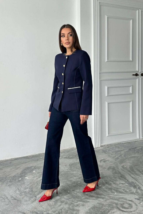 BUTTONED SHOULDER PADS WOMEN JACKET BLUE/BLU - 3