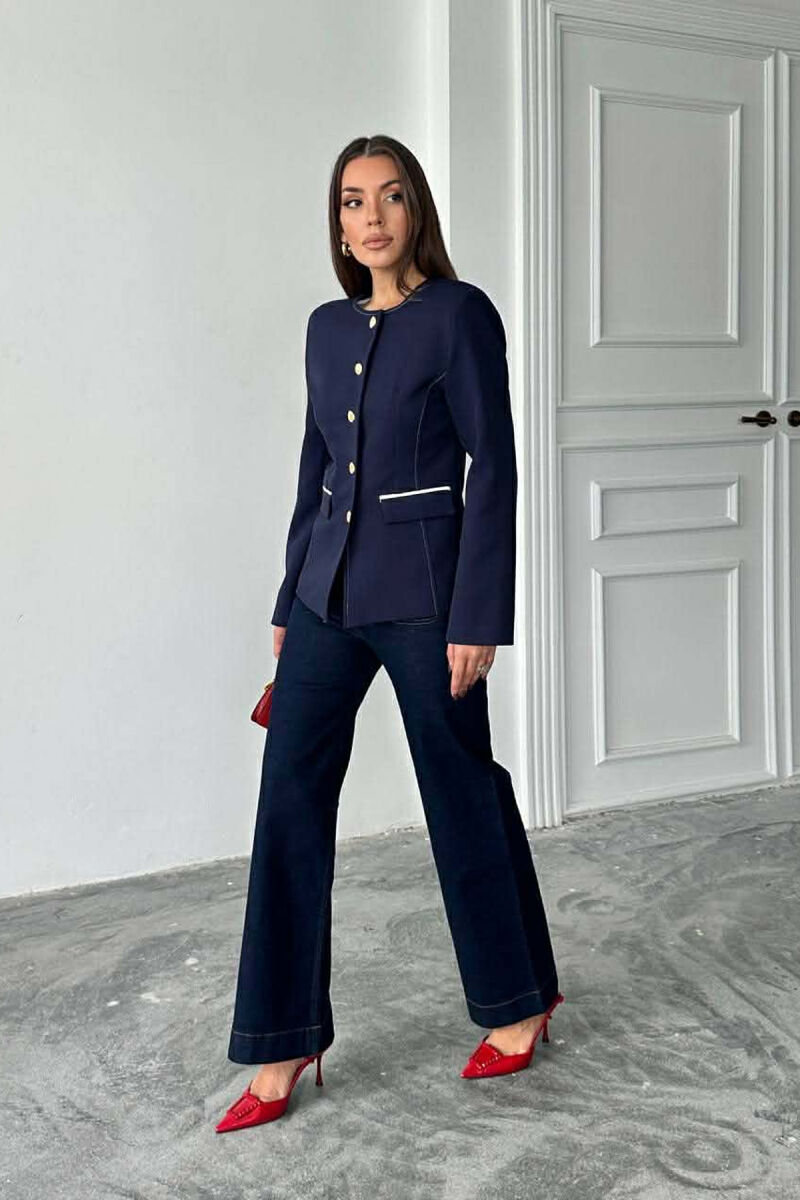 BUTTONED SHOULDER PADS WOMEN JACKET BLUE/BLU - 3