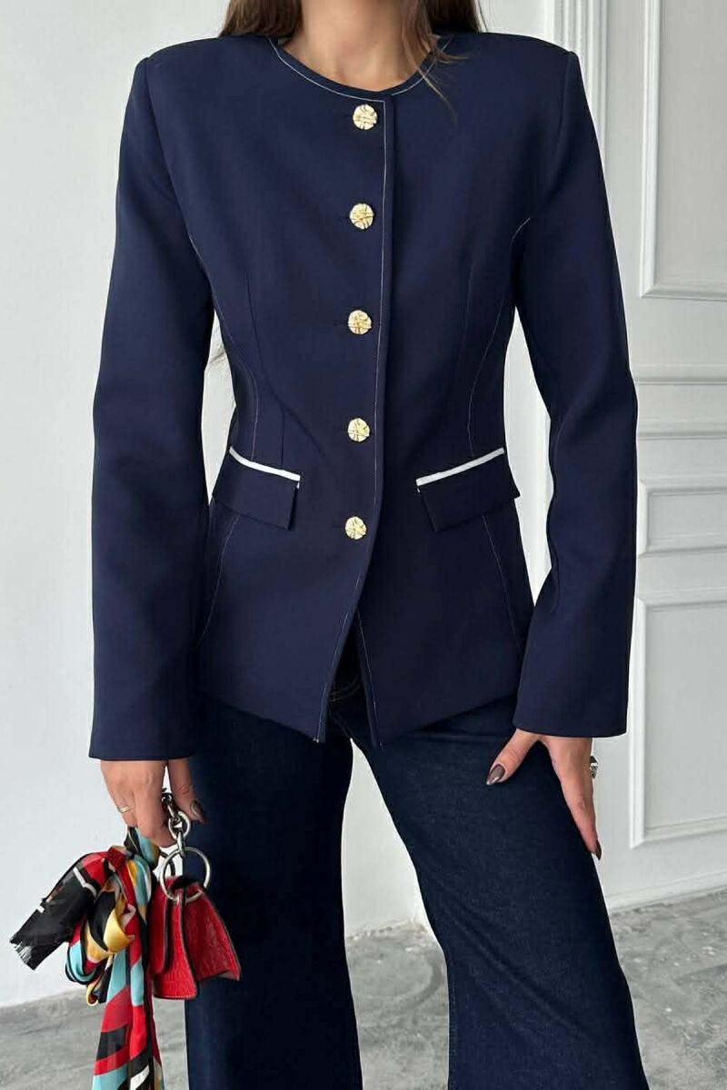 BUTTONED SHOULDER PADS WOMEN JACKET BLUE/BLU - 5