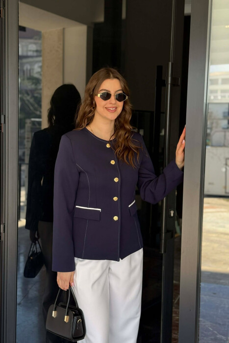 BUTTONED SHOULDER PADS WOMEN JACKET BLUE/BLU - 2