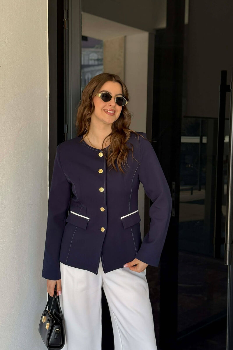 BUTTONED SHOULDER PADS WOMEN JACKET BLUE/BLU - 4