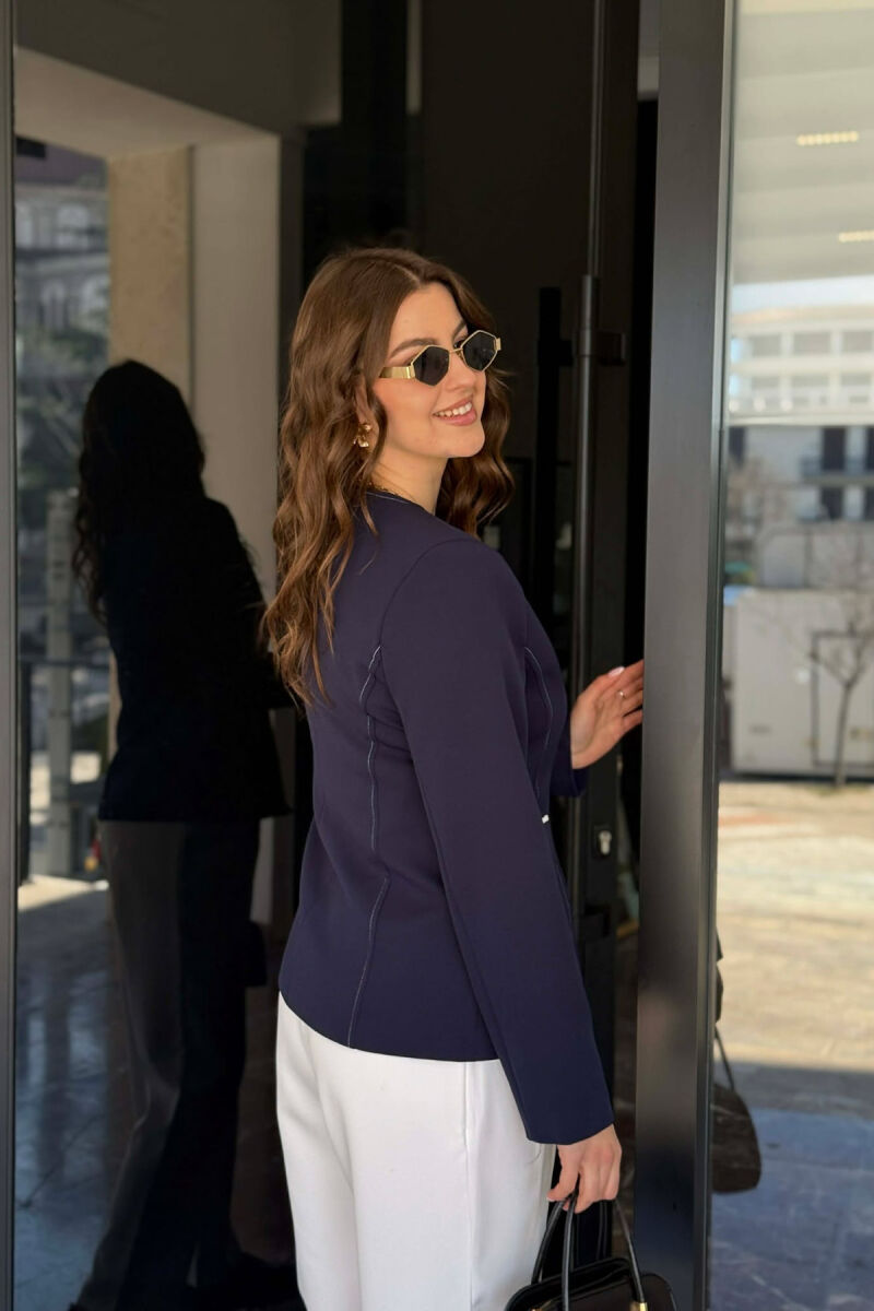 BUTTONED SHOULDER PADS WOMEN JACKET BLUE/BLU - 6