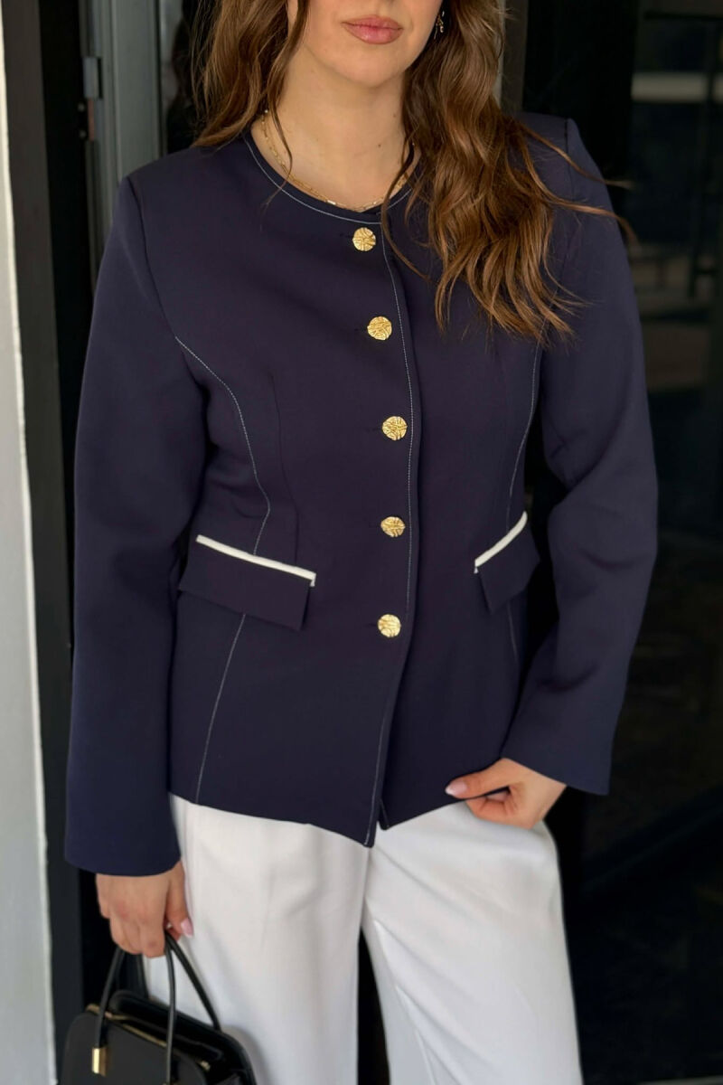 BUTTONED SHOULDER PADS WOMEN JACKET BLUE/BLU - 7