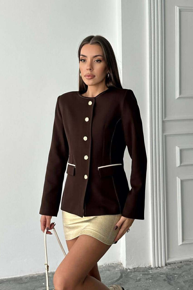BUTTONED SHOULDER PADS WOMEN JACKET BROWN/KAFE - 6